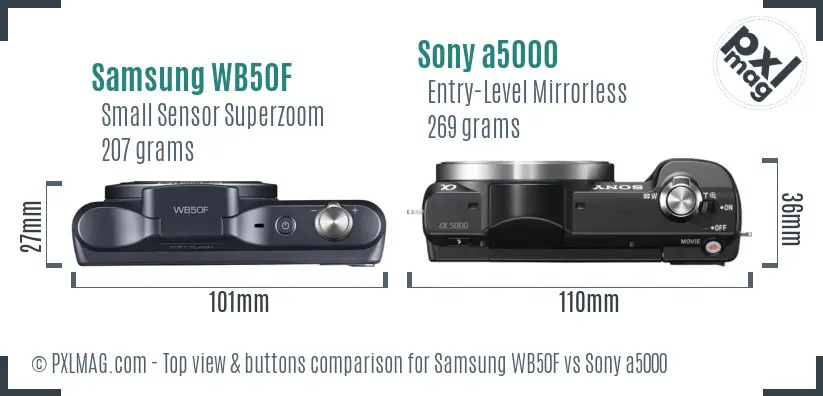 Samsung WB50F vs Sony a5000 top view buttons comparison