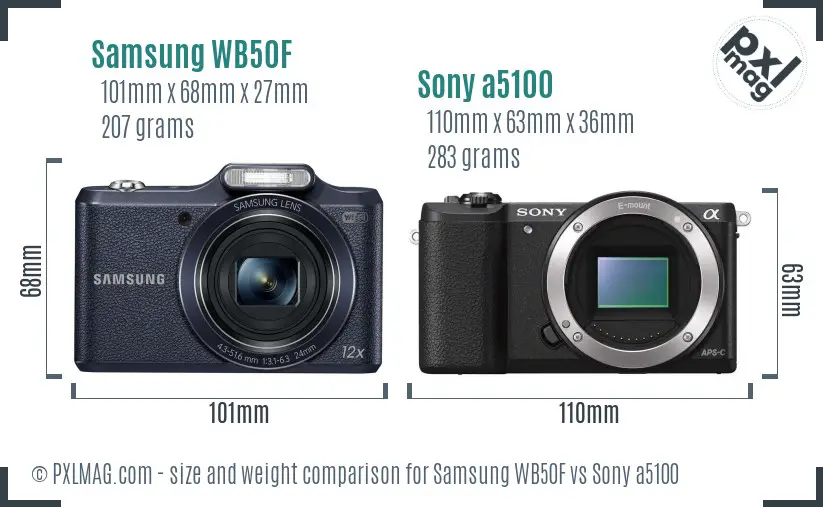 Samsung WB50F vs Sony a5100 size comparison