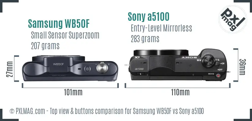 Samsung WB50F vs Sony a5100 top view buttons comparison