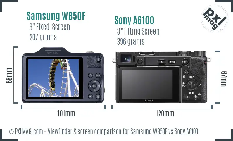 Samsung WB50F vs Sony A6100 Screen and Viewfinder comparison