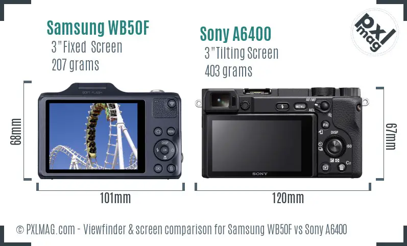 Samsung WB50F vs Sony A6400 Screen and Viewfinder comparison