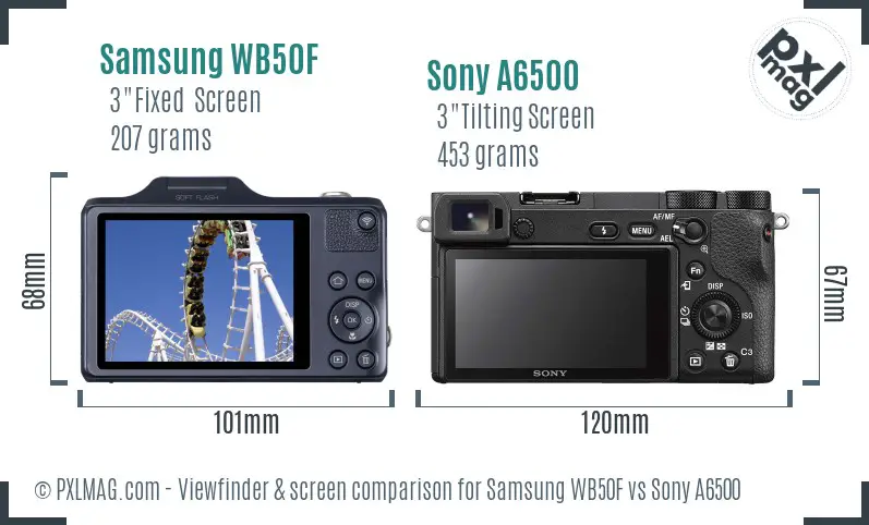 Samsung WB50F vs Sony A6500 Screen and Viewfinder comparison