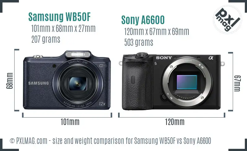 Samsung WB50F vs Sony A6600 size comparison