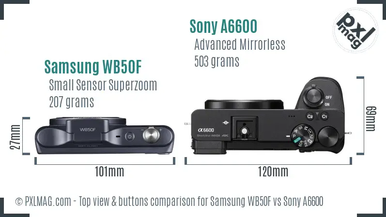 Samsung WB50F vs Sony A6600 top view buttons comparison