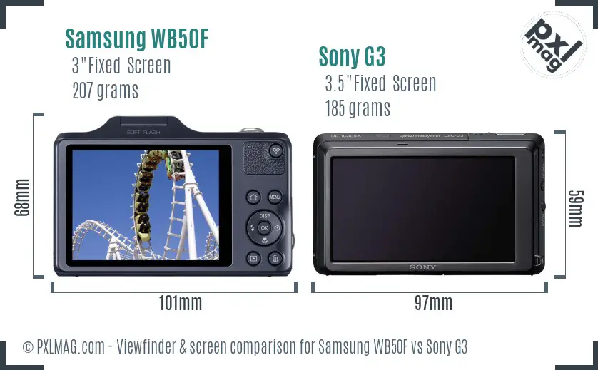Samsung WB50F vs Sony G3 Screen and Viewfinder comparison