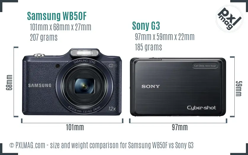 Samsung WB50F vs Sony G3 size comparison