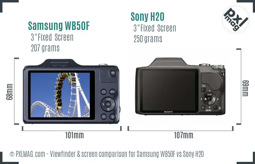 Samsung WB50F vs Sony H20 Screen and Viewfinder comparison