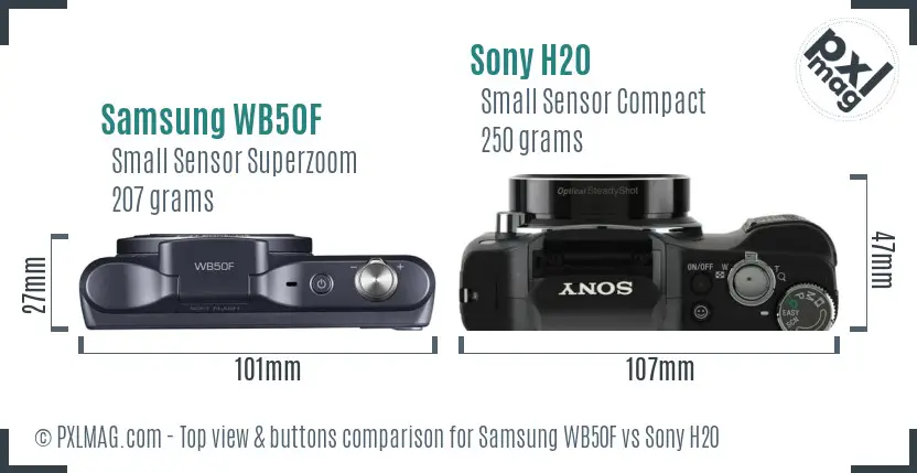 Samsung WB50F vs Sony H20 top view buttons comparison