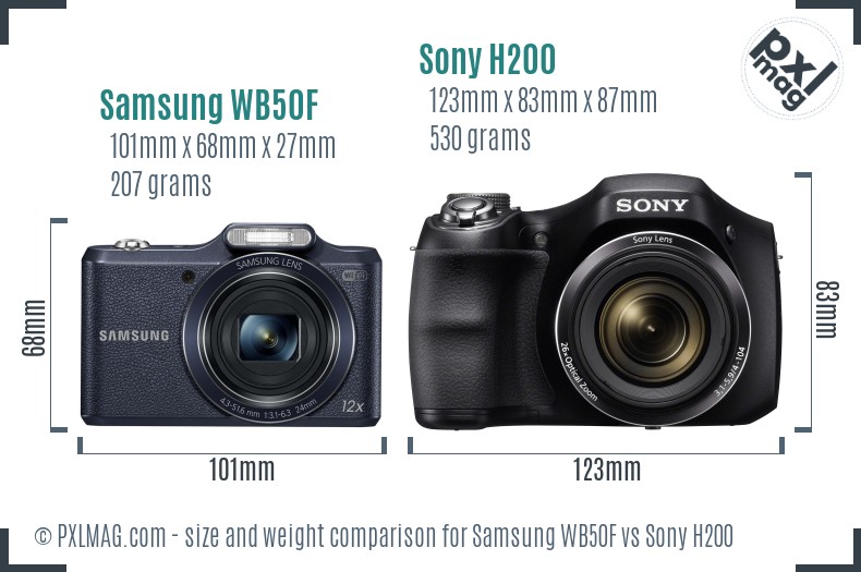Samsung WB50F vs Sony H200 size comparison