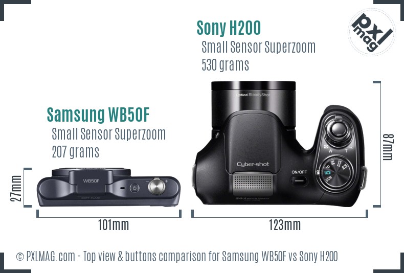 Samsung WB50F vs Sony H200 top view buttons comparison