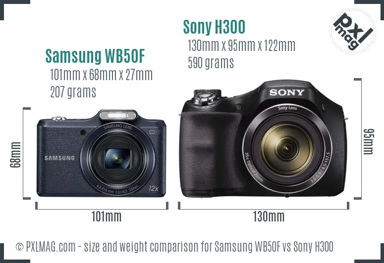 Samsung WB50F vs Sony H300 size comparison