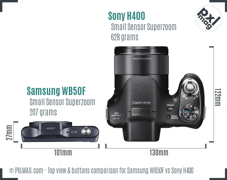 Samsung WB50F vs Sony H400 top view buttons comparison