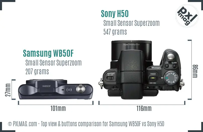 Samsung WB50F vs Sony H50 top view buttons comparison