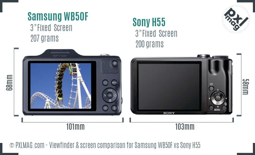 Samsung WB50F vs Sony H55 Screen and Viewfinder comparison