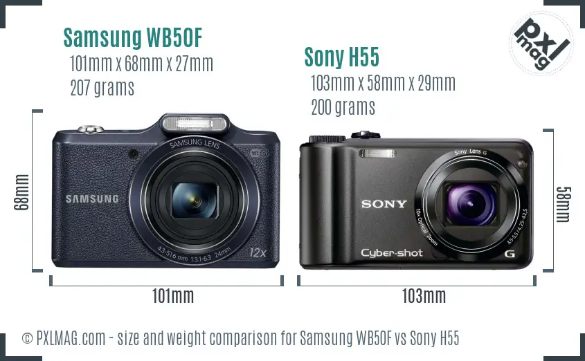 Samsung WB50F vs Sony H55 size comparison