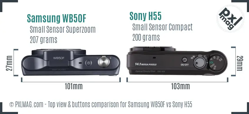 Samsung WB50F vs Sony H55 top view buttons comparison