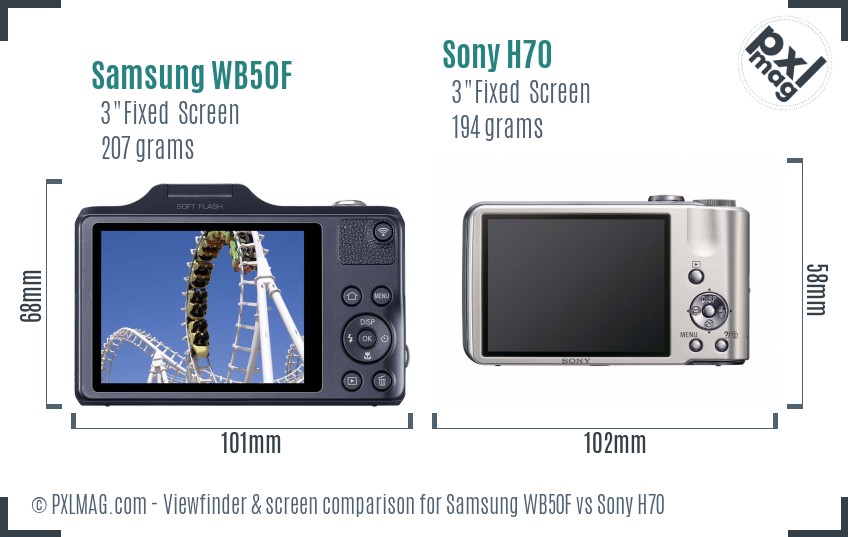Samsung WB50F vs Sony H70 Screen and Viewfinder comparison