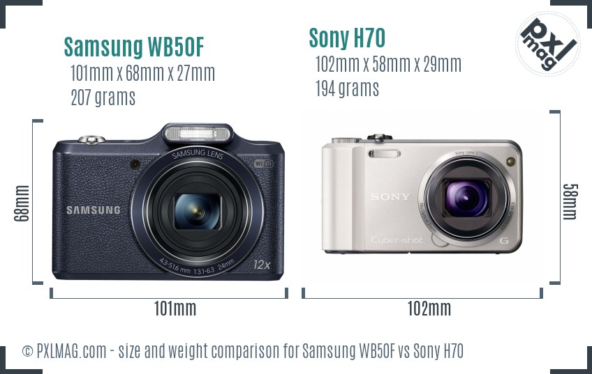 Samsung WB50F vs Sony H70 size comparison Samsung WB50F vs Sony H70 size comparison