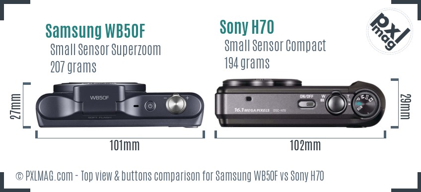 Samsung WB50F vs Sony H70 top view buttons comparison
