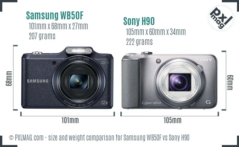 Samsung WB50F vs Sony H90 size comparison Samsung WB50F vs Sony H90 size comparison
