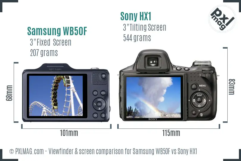 Samsung WB50F vs Sony HX1 Screen and Viewfinder comparison