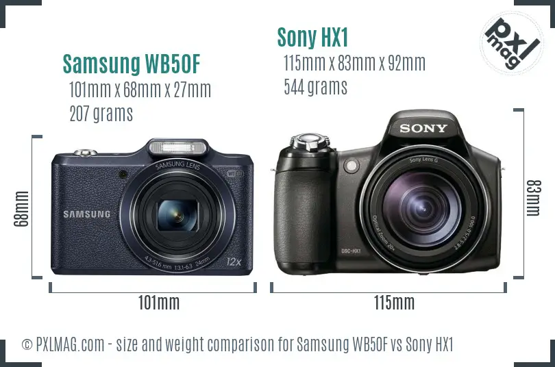 Samsung WB50F vs Sony HX1 size comparison