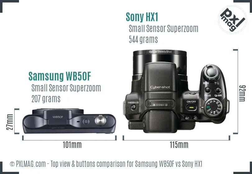 Samsung WB50F vs Sony HX1 top view buttons comparison