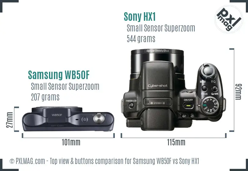 Samsung WB50F vs Sony HX1 top view buttons comparison Samsung WB50F vs Sony HX1 top view buttons comparison