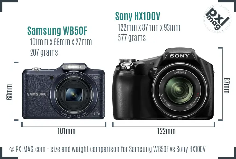 Samsung WB50F vs Sony HX100V size comparison