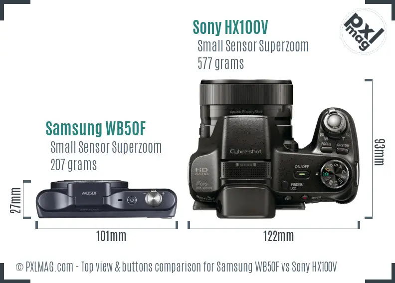 Samsung WB50F vs Sony HX100V top view buttons comparison