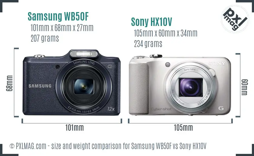 Samsung WB50F vs Sony HX10V size comparison Samsung WB50F vs Sony HX10V size comparison