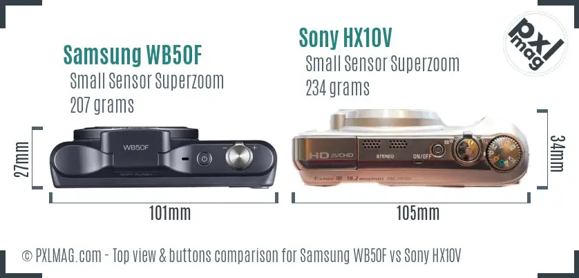 Samsung WB50F vs Sony HX10V top view buttons comparison Samsung WB50F vs Sony HX10V top view buttons comparison