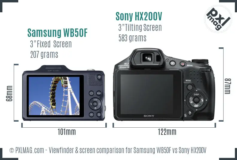 Samsung WB50F vs Sony HX200V Screen and Viewfinder comparison