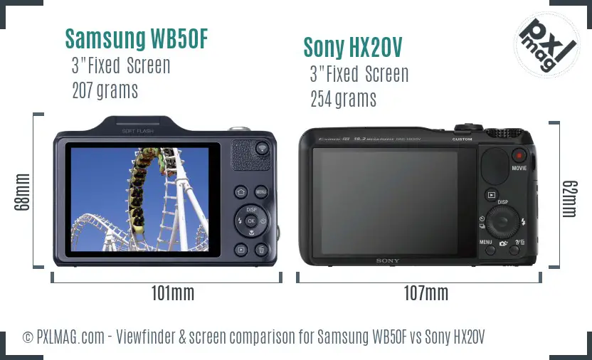 Samsung WB50F vs Sony HX20V Screen and Viewfinder comparison