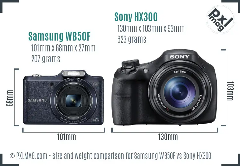 Samsung WB50F vs Sony HX300 size comparison