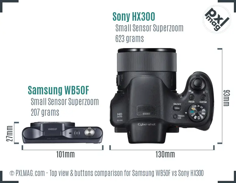 Samsung WB50F vs Sony HX300 top view buttons comparison