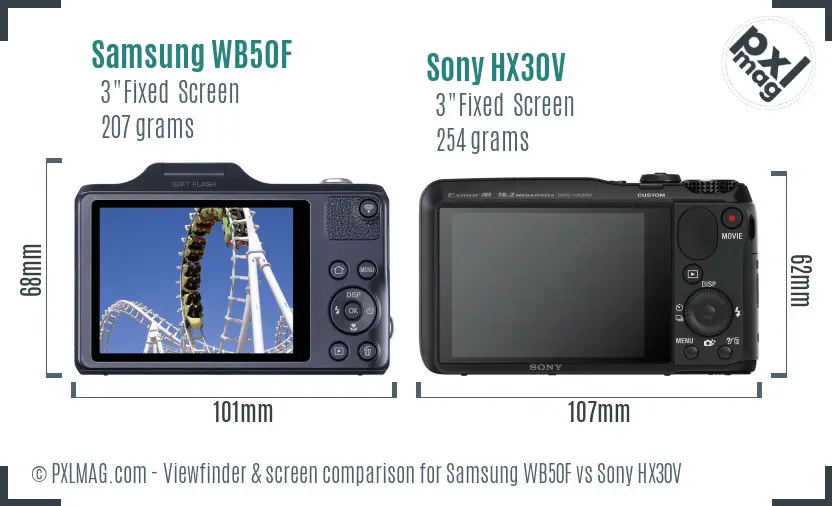 Samsung WB50F vs Sony HX30V Screen and Viewfinder comparison