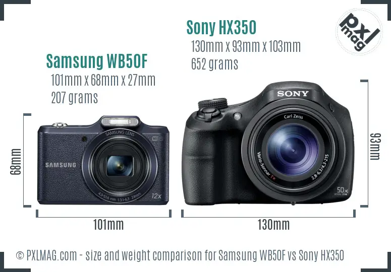 Samsung WB50F vs Sony HX350 size comparison Samsung WB50F vs Sony HX350 size comparison