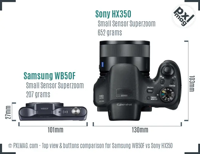 Samsung WB50F vs Sony HX350 top view buttons comparison Samsung WB50F vs Sony HX350 top view buttons comparison