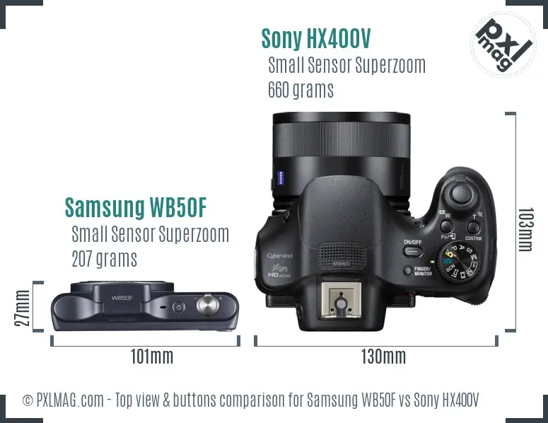 Samsung WB50F vs Sony HX400V top view buttons comparison