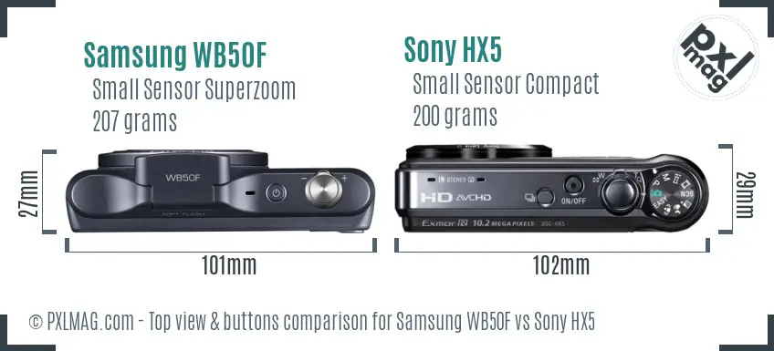 Samsung WB50F vs Sony HX5 top view buttons comparison Samsung WB50F vs Sony HX5 top view buttons comparison