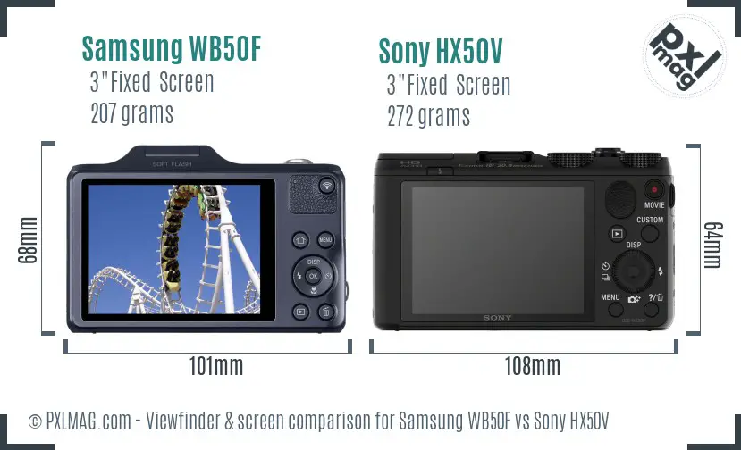 Samsung WB50F vs Sony HX50V Screen and Viewfinder comparison