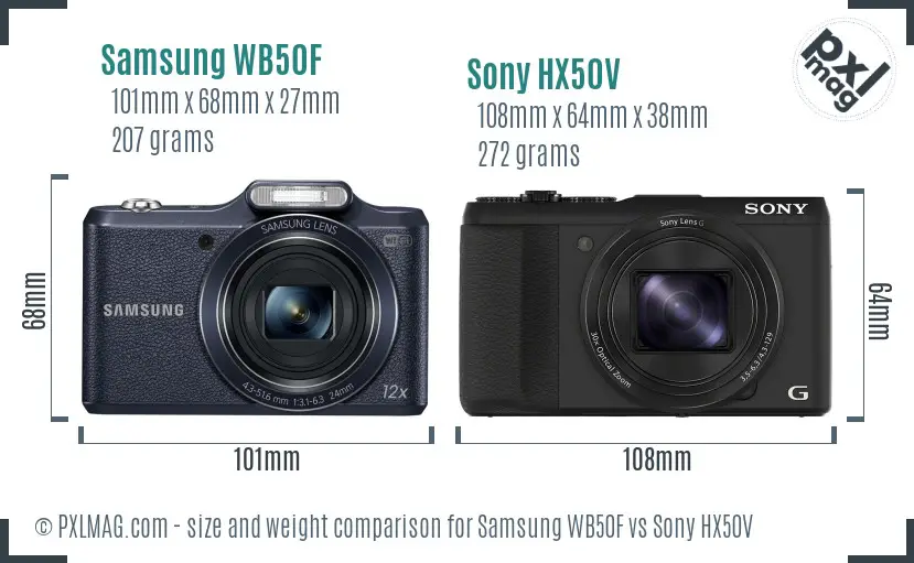 Samsung WB50F vs Sony HX50V size comparison