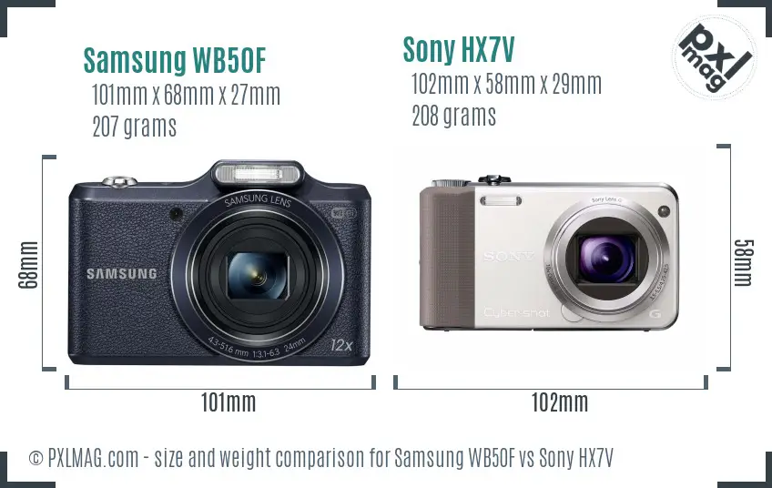 Samsung WB50F vs Sony HX7V size comparison