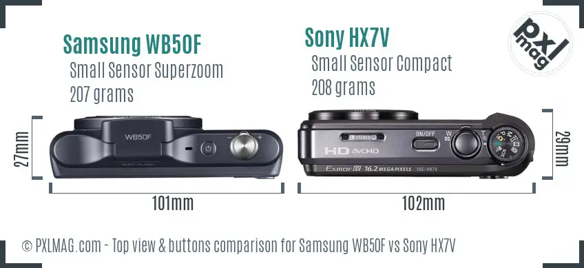 Samsung WB50F vs Sony HX7V top view buttons comparison