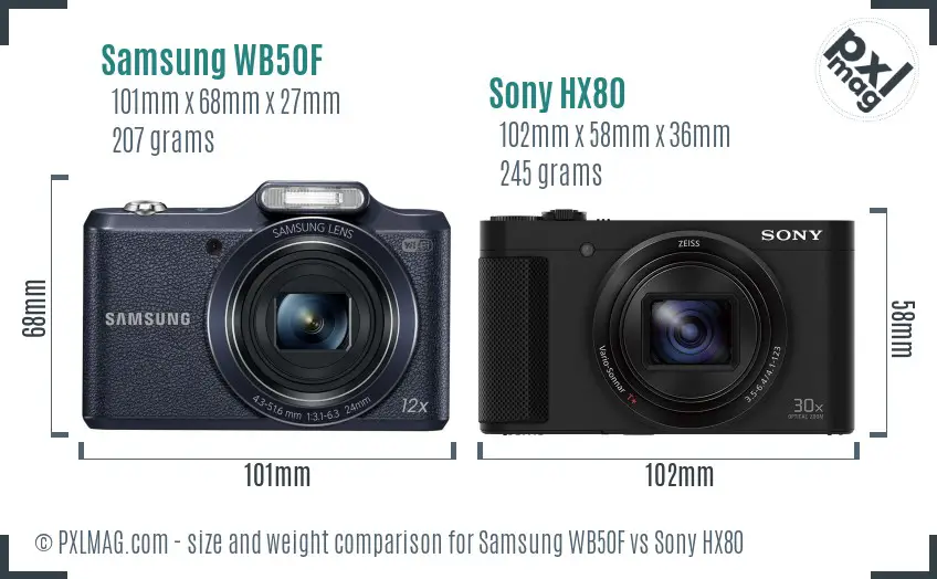 Samsung WB50F vs Sony HX80 size comparison