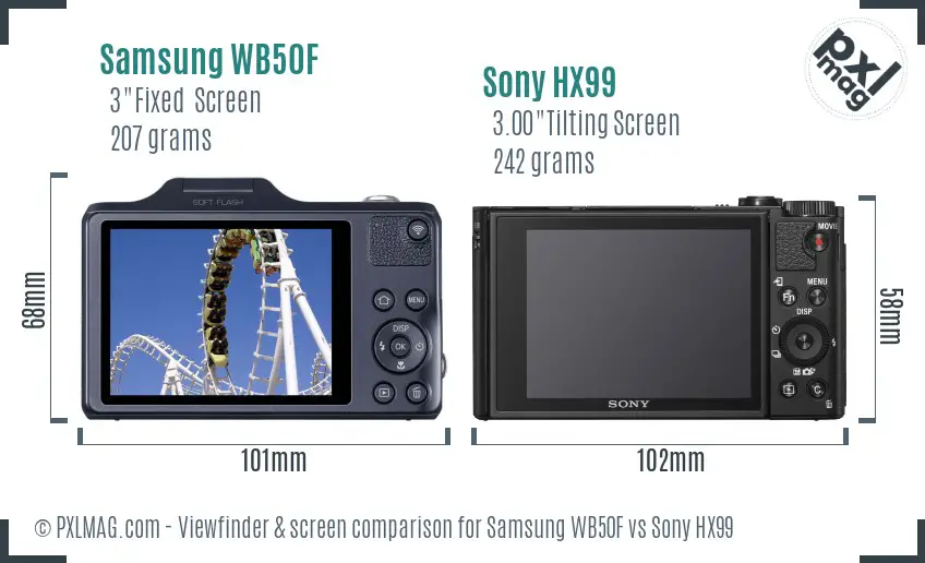 Samsung WB50F vs Sony HX99 Screen and Viewfinder comparison
