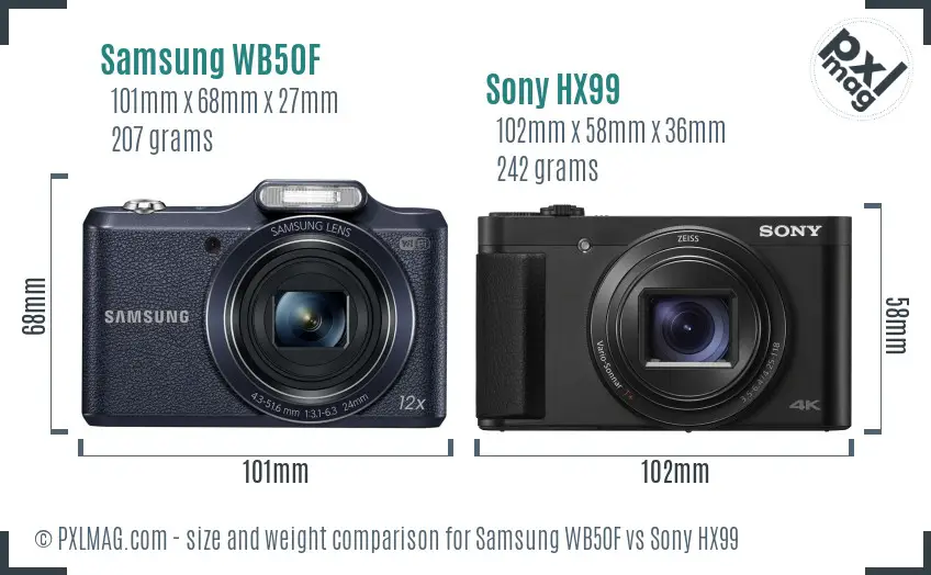 Samsung WB50F vs Sony HX99 size comparison