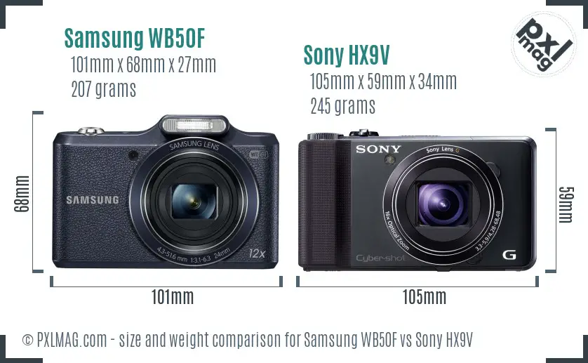 Samsung WB50F vs Sony HX9V size comparison