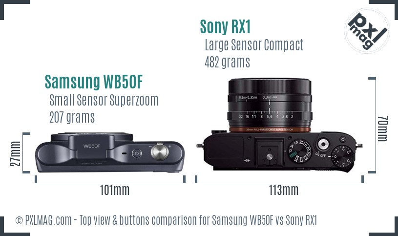 Samsung WB50F vs Sony RX1 top view buttons comparison